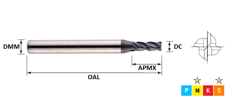 3.0mm 4 Flute Standard HX2 Carbide End Mill (Plain Shank)